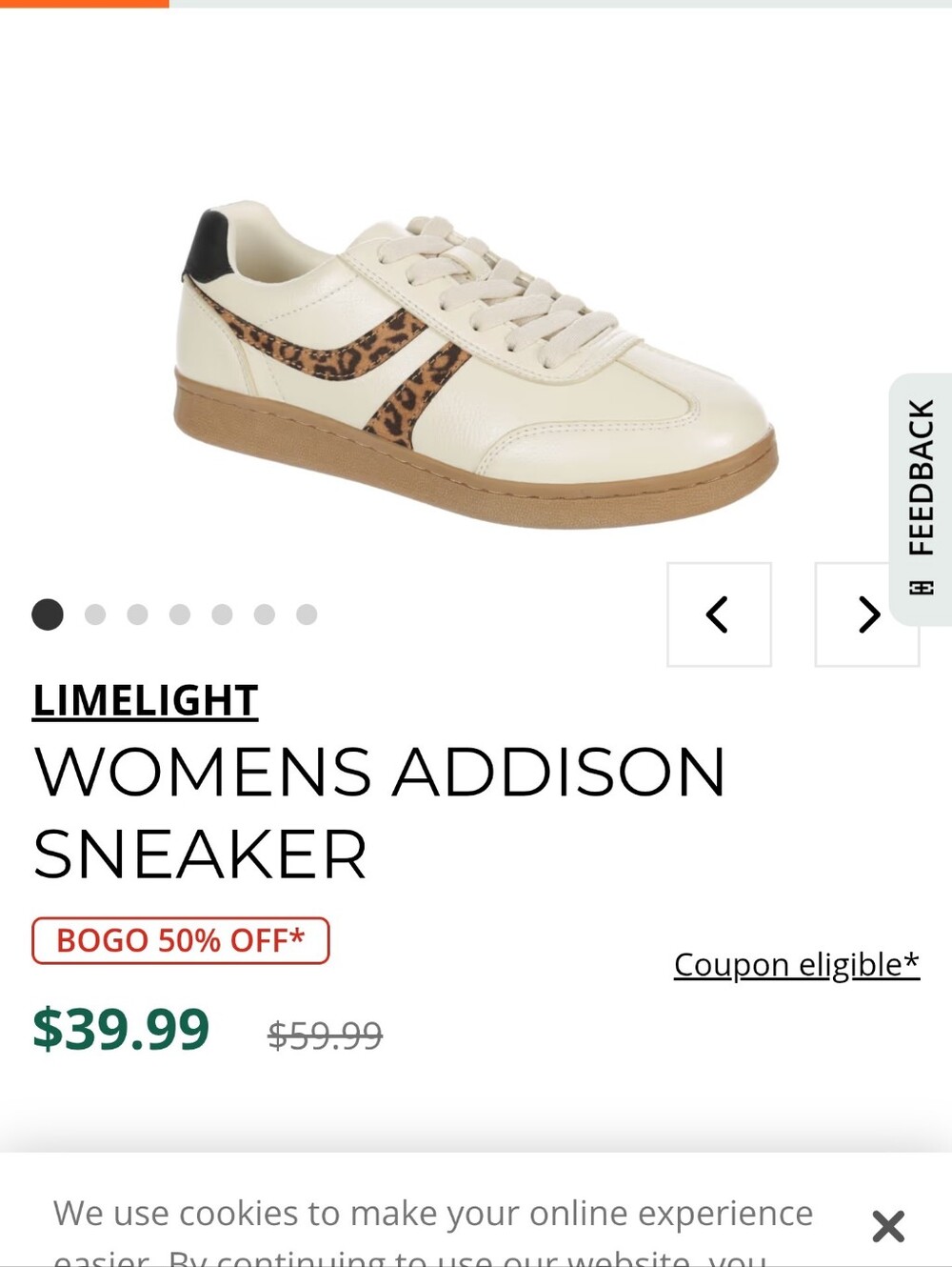 Limelight Cream Sneakers with Leopard Accent and Brown Sole. Worn Once Too Large